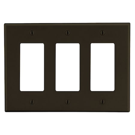 Hubbell Wiring Device-Kellems Wallplate, Mid-Size 3-Gang, 3) Decorator, Brown PJ263